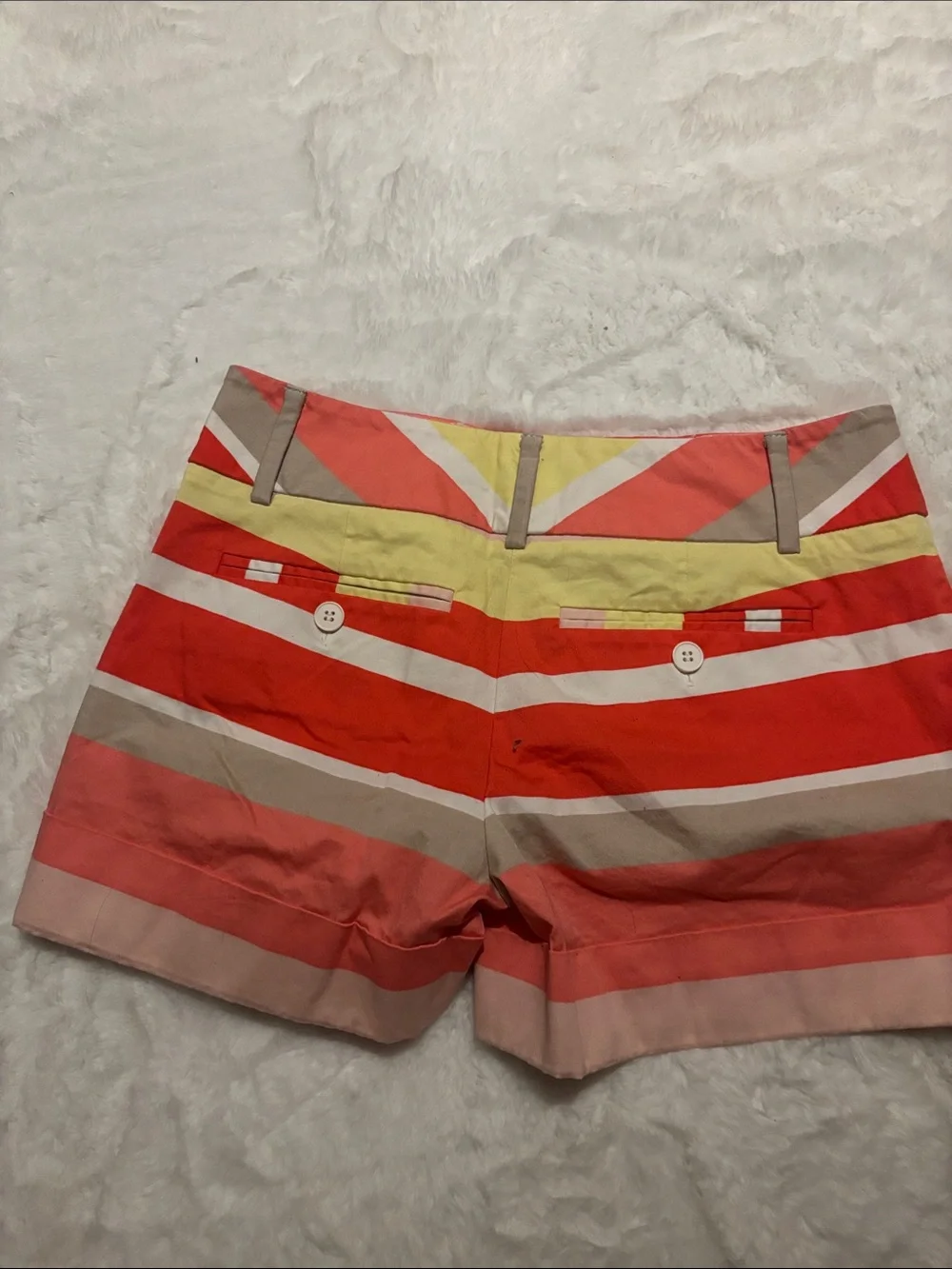 New York & Company Coral Stripe Belted Shorts